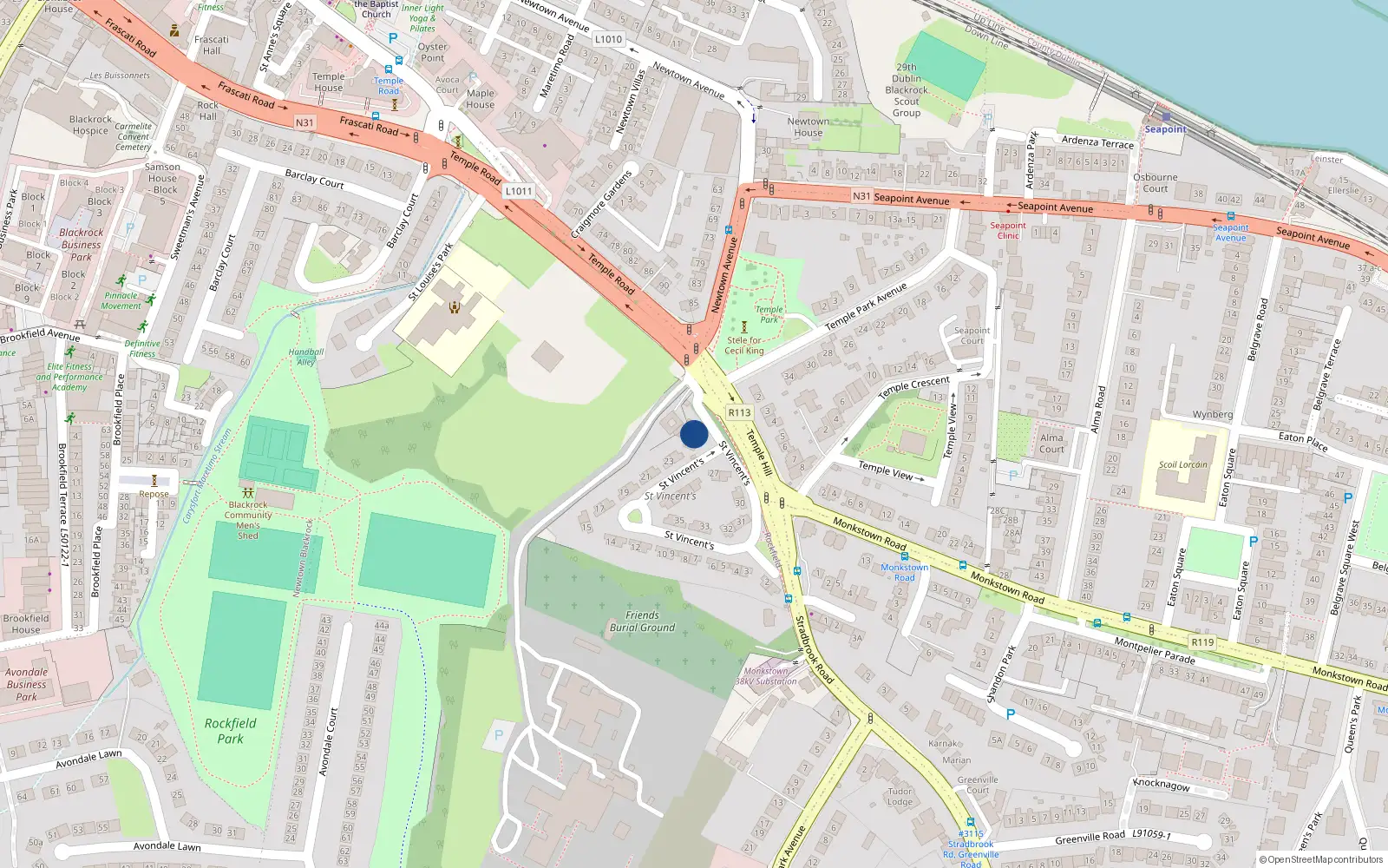 Overhead map showing the location of 26, St Vincents Park, Blackrock