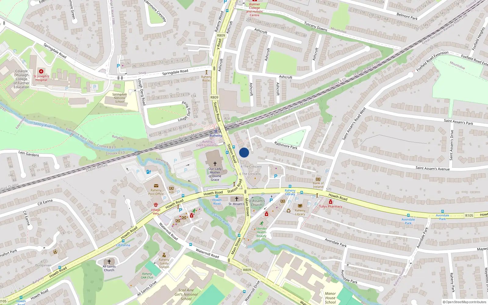 Overhead map showing the location of 26 Station Road, Dublin 5