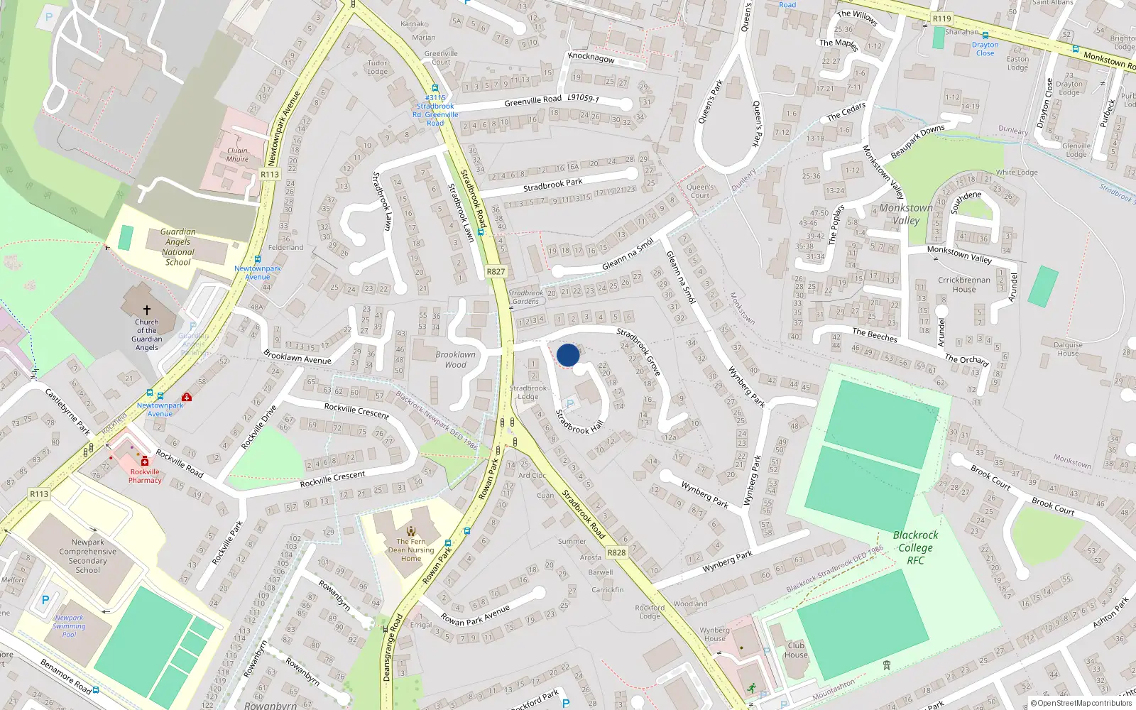 Overhead map showing the location of 26 Stradbrook Hall, Blackrock