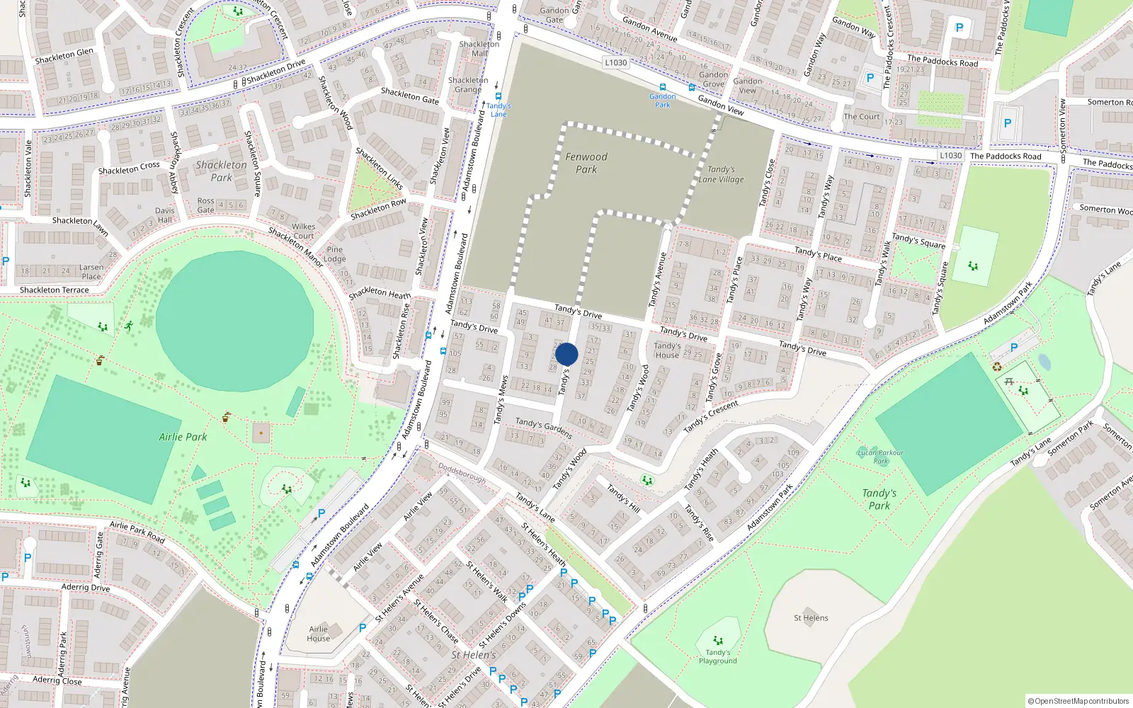 Overhead map showing the location of 26 Tandy's Green, Lucan