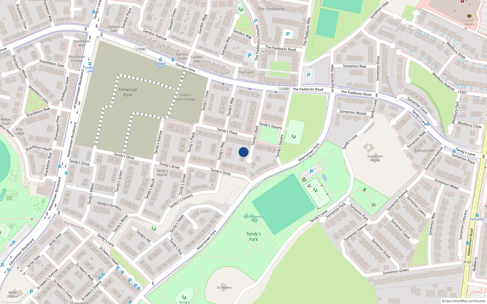 Overhead map showing the location of 26 Tandy's Walk, Lucan