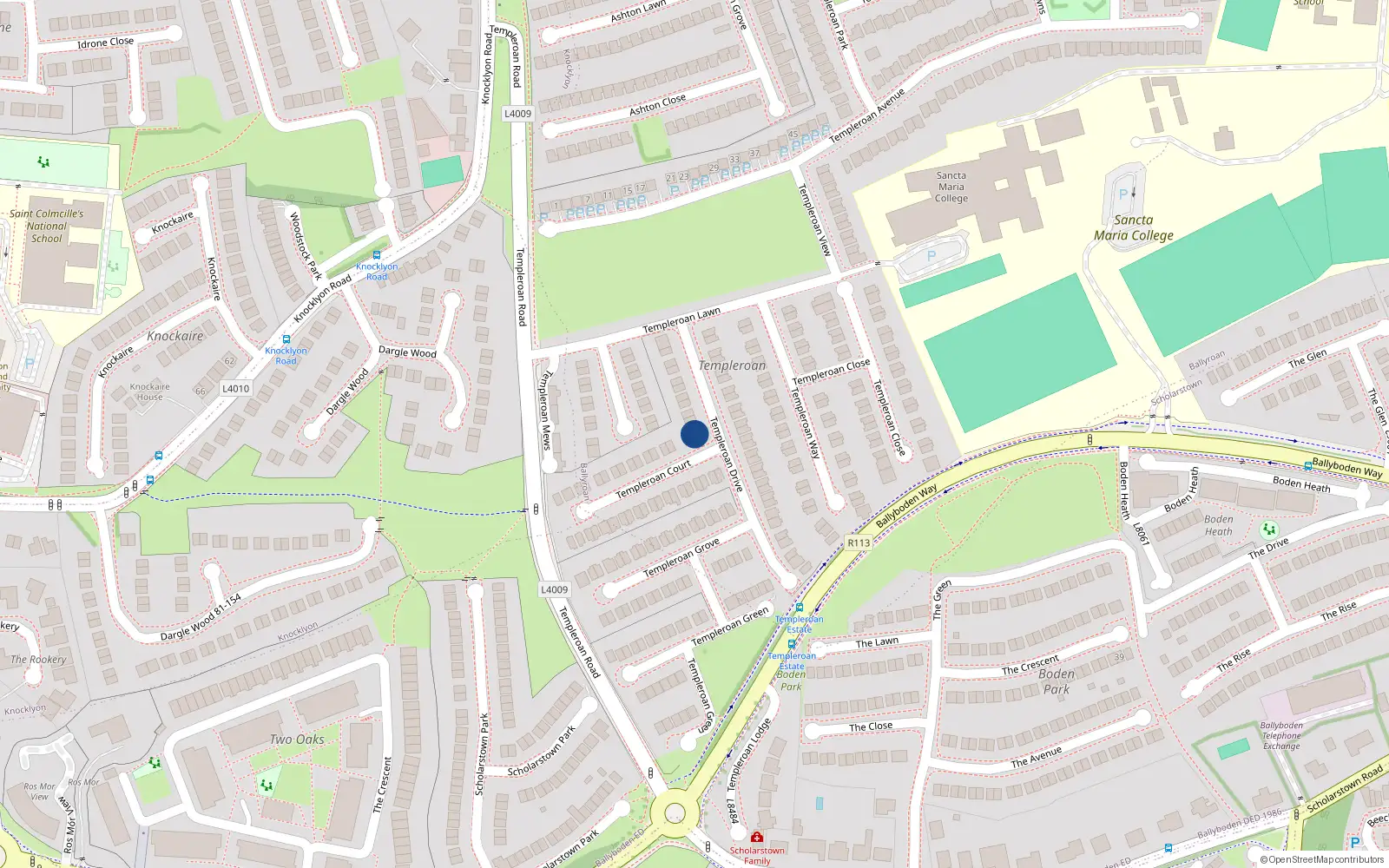 Overhead map showing the location of 26 Templeroan Drive, Dublin