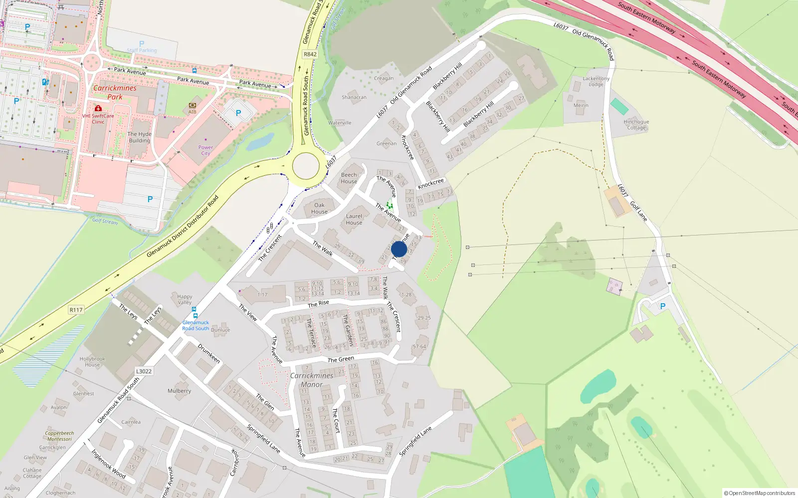 Overhead map showing the location of 26 The Avenue Carrickmines Green, Carrickmines