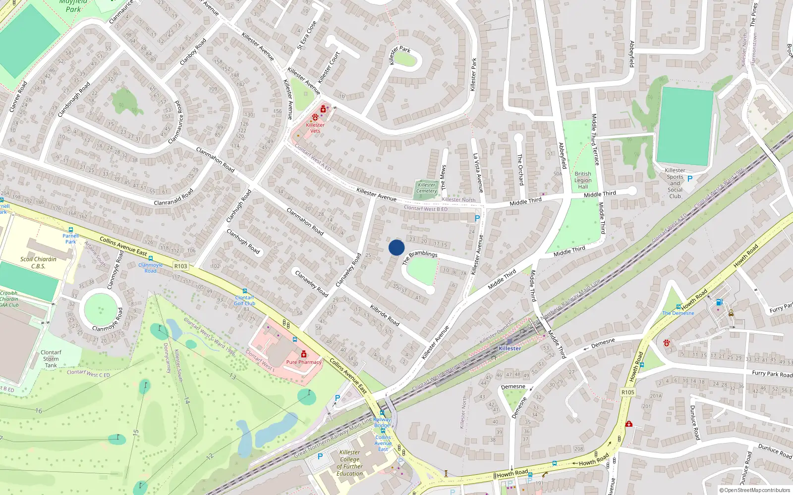 Overhead map showing the location of 26 The Bramblings, Dublin 5