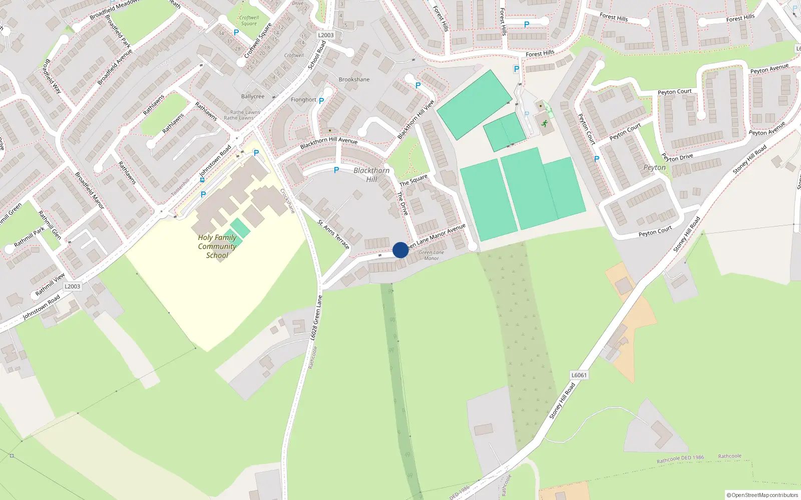 Overhead map showing the location of 26 Green Lane Manor Avenue, Rathcoole