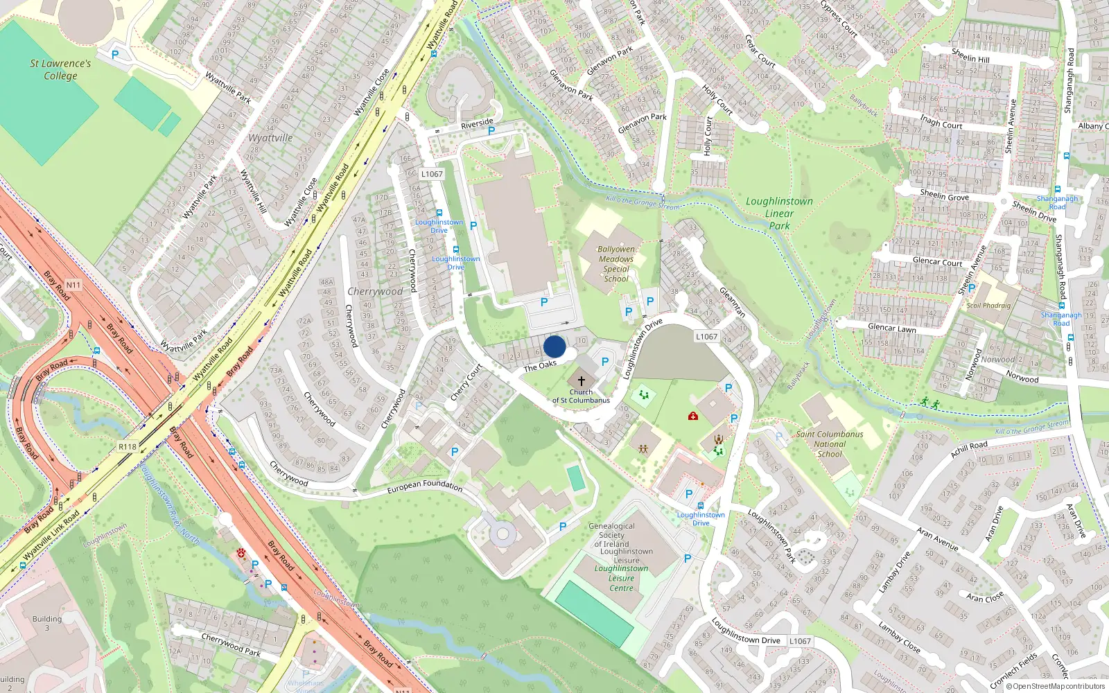 Overhead map showing the location of 26 The Oaks, Leopardstown