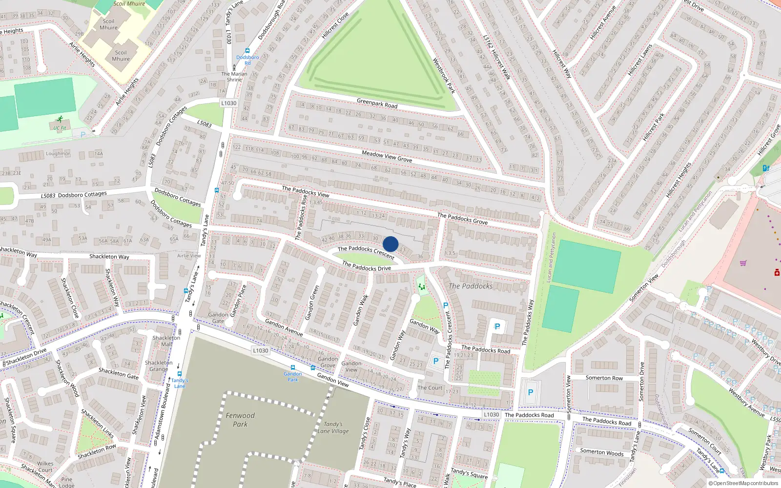Overhead map showing the location of 26 The Paddocks Crescent, Lucan