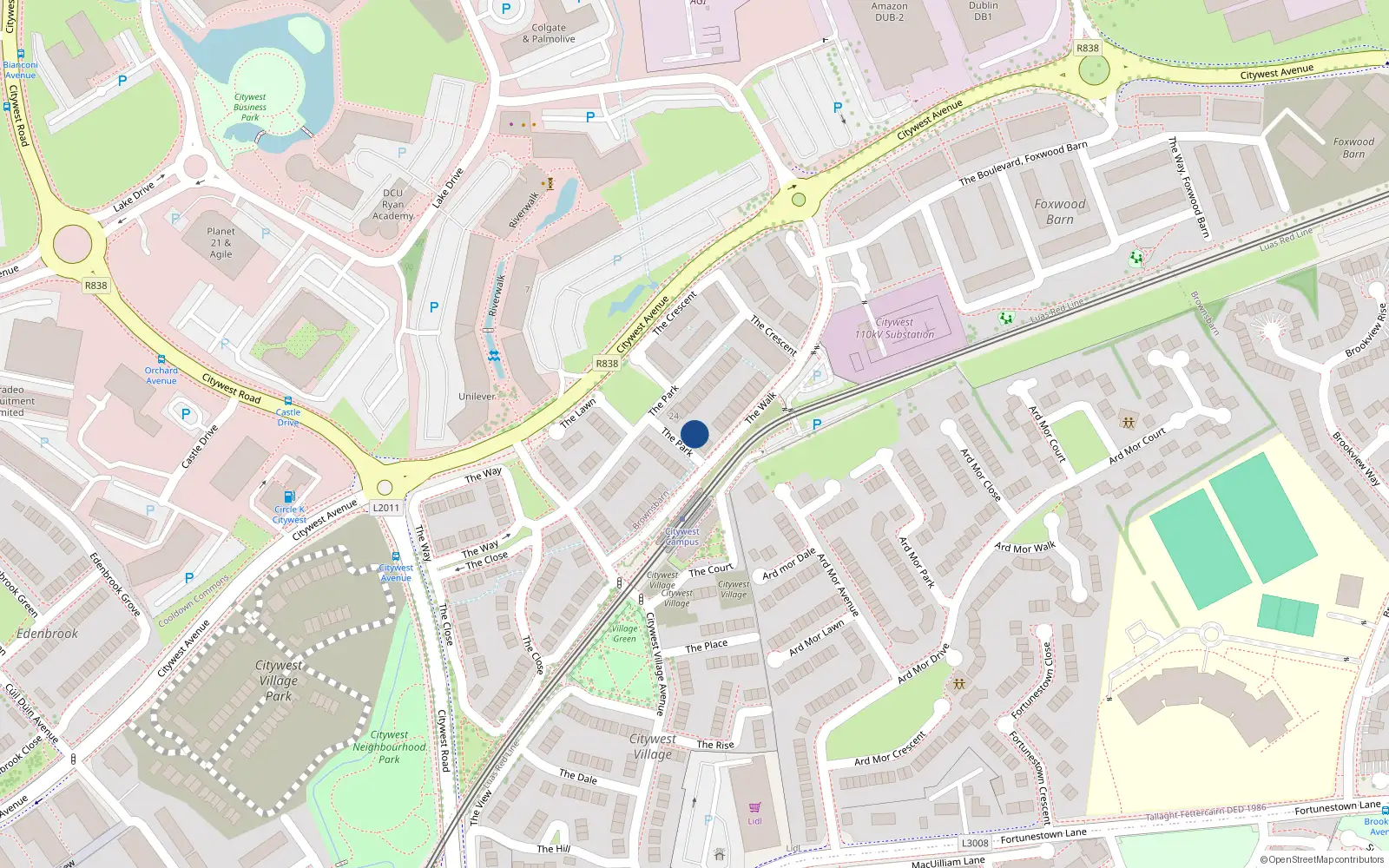 Overhead map showing the location of 26 The Park, Dublin