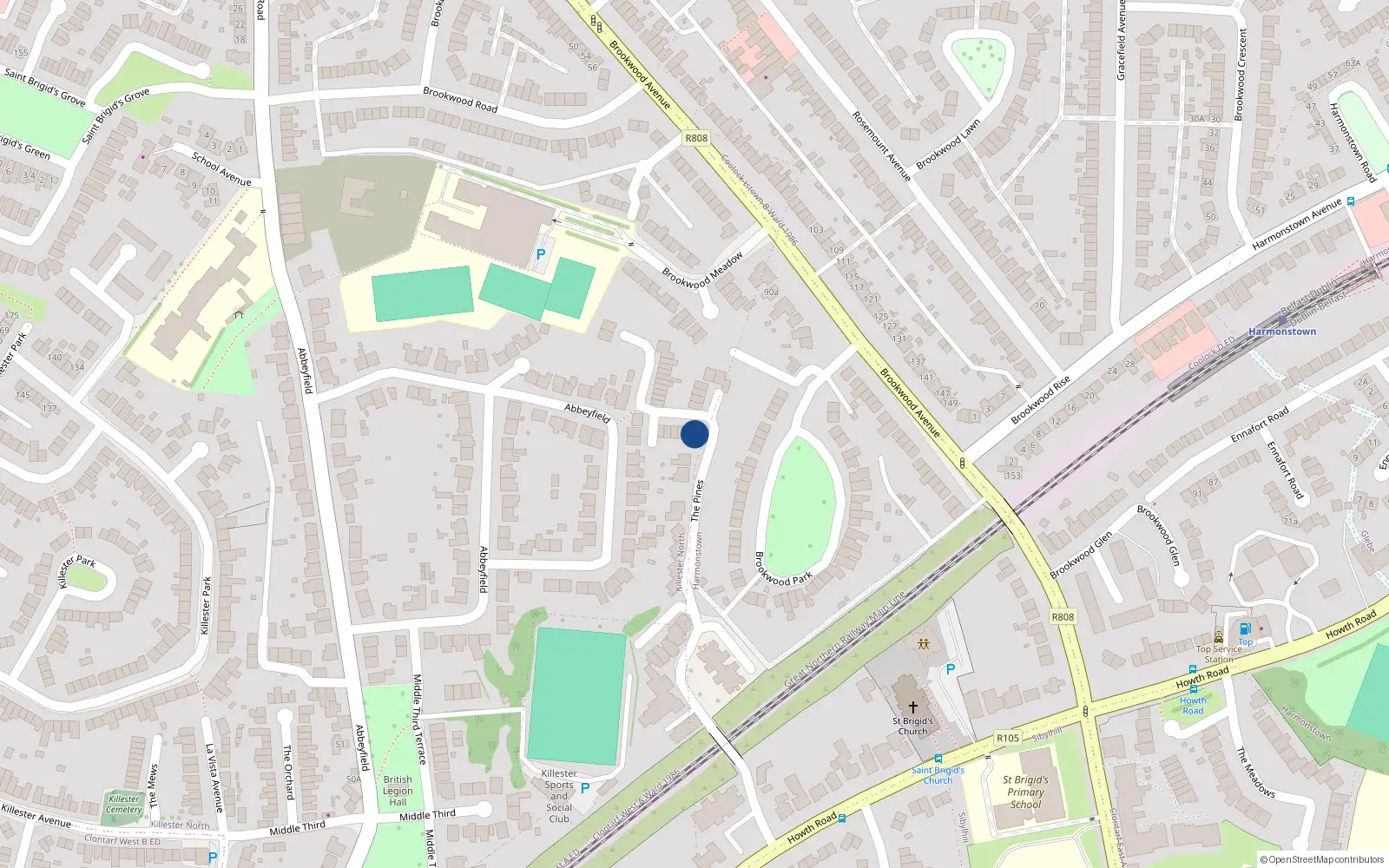 Overhead map showing the location of 26 The Pines, Dublin 5