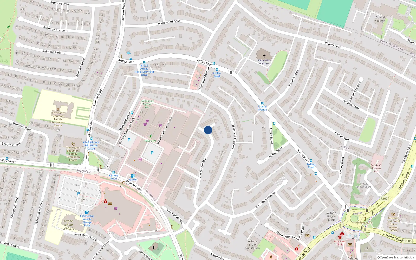 Overhead map showing the location of 26 Timbermills Block A, Kilmore Road, Artane Dublin 5