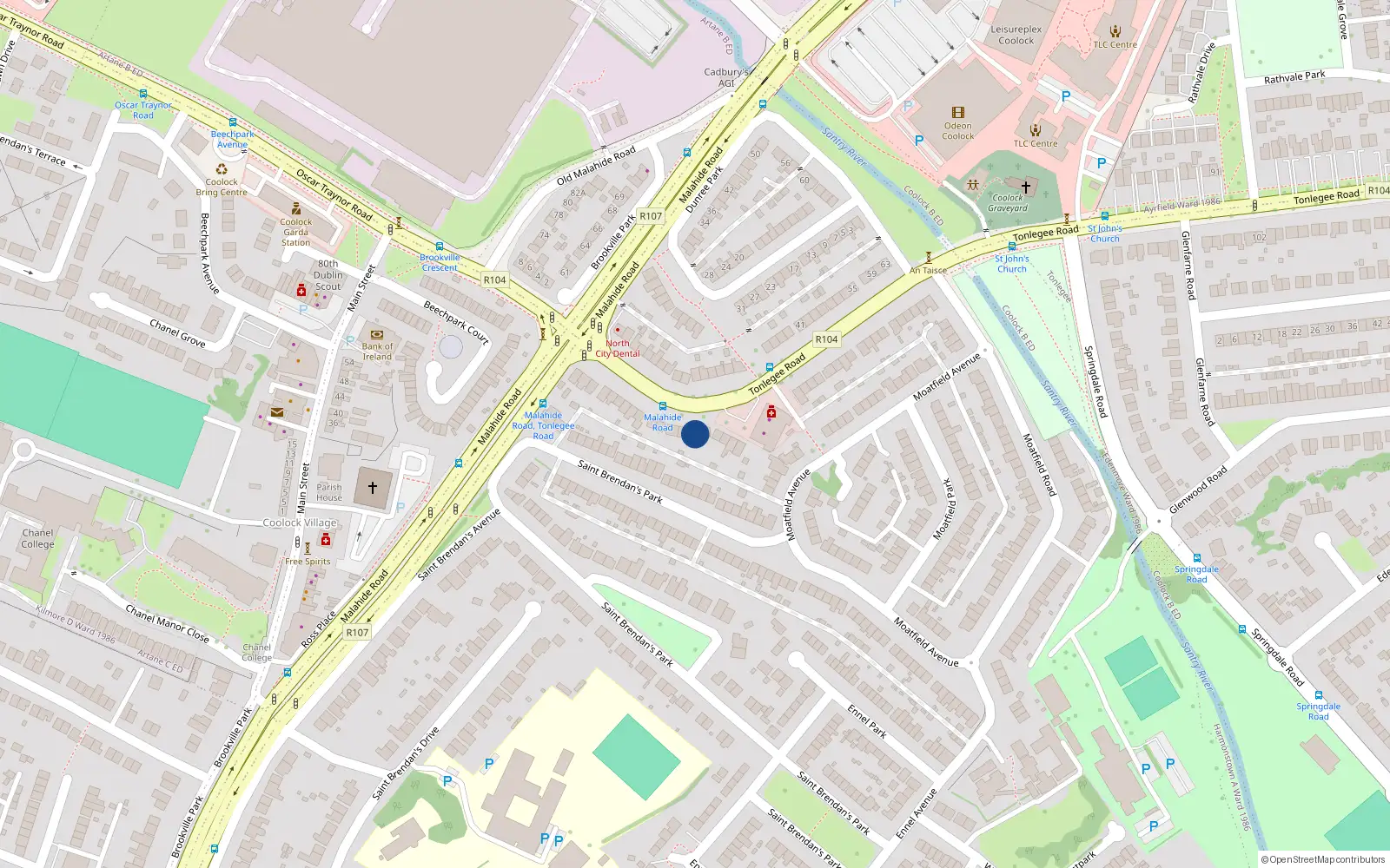Overhead map showing the location of 26 Tonlegee Road, Dublin 5