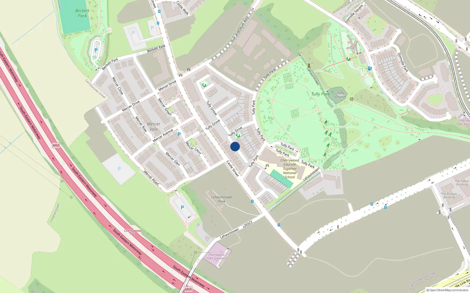 Overhead map showing the location of 26 Tully Drive, Laughanstown