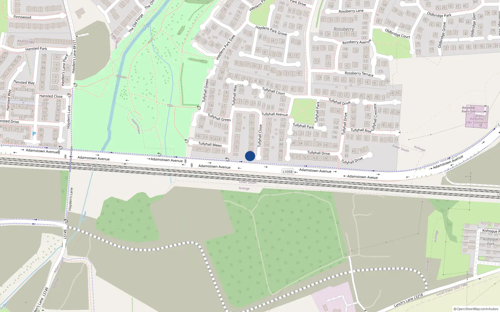 Overhead map showing the location of 26 Tullyhall Close, Lucan