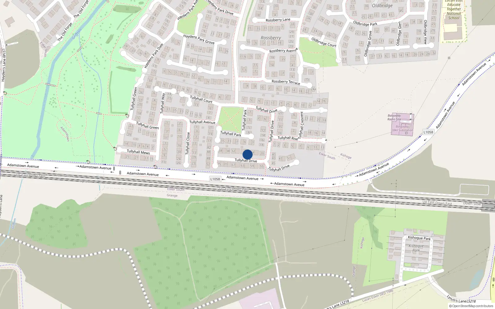 Overhead map showing the location of 26 Tullyhall Drive, Lucan