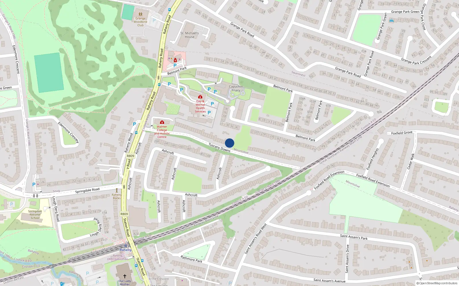 Overhead map showing the location of 26 Tuscany Downs, Dublin 5