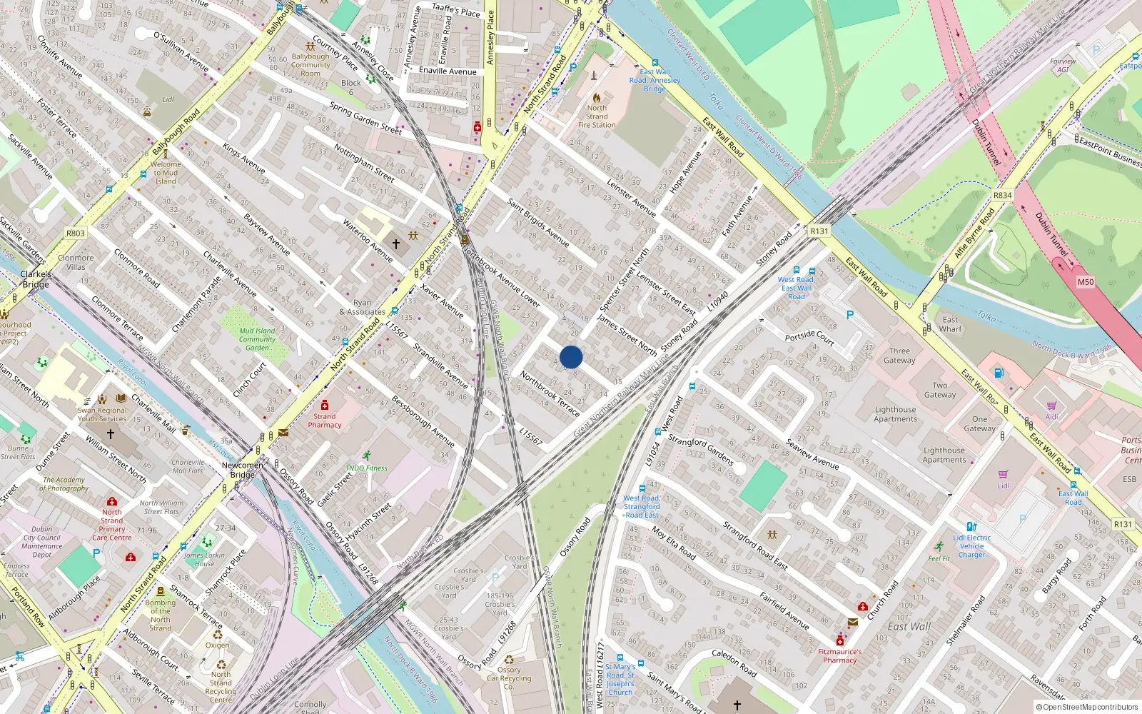 Overhead map showing the location of 26 Northbrook Avenue Upper, Dublin