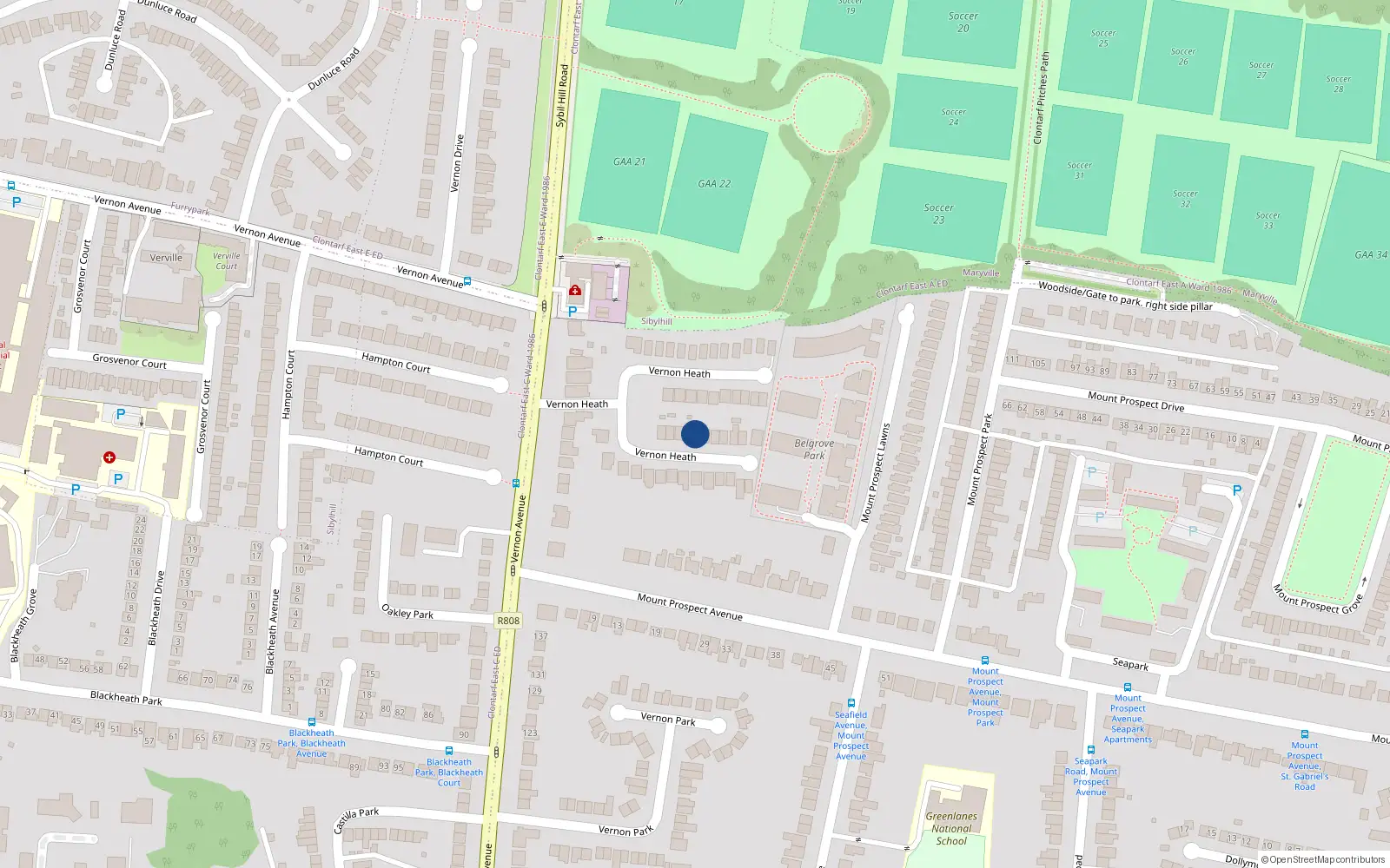 Overhead map showing the location of 26 Vernon Heath, Clontarf, Dublin 3