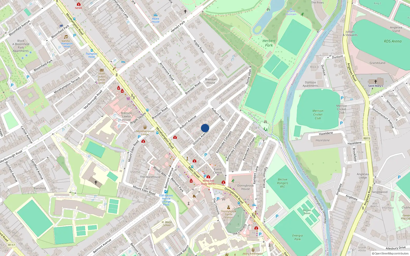 Overhead map showing the location of 26 Victoria Avenue, Dublin 4