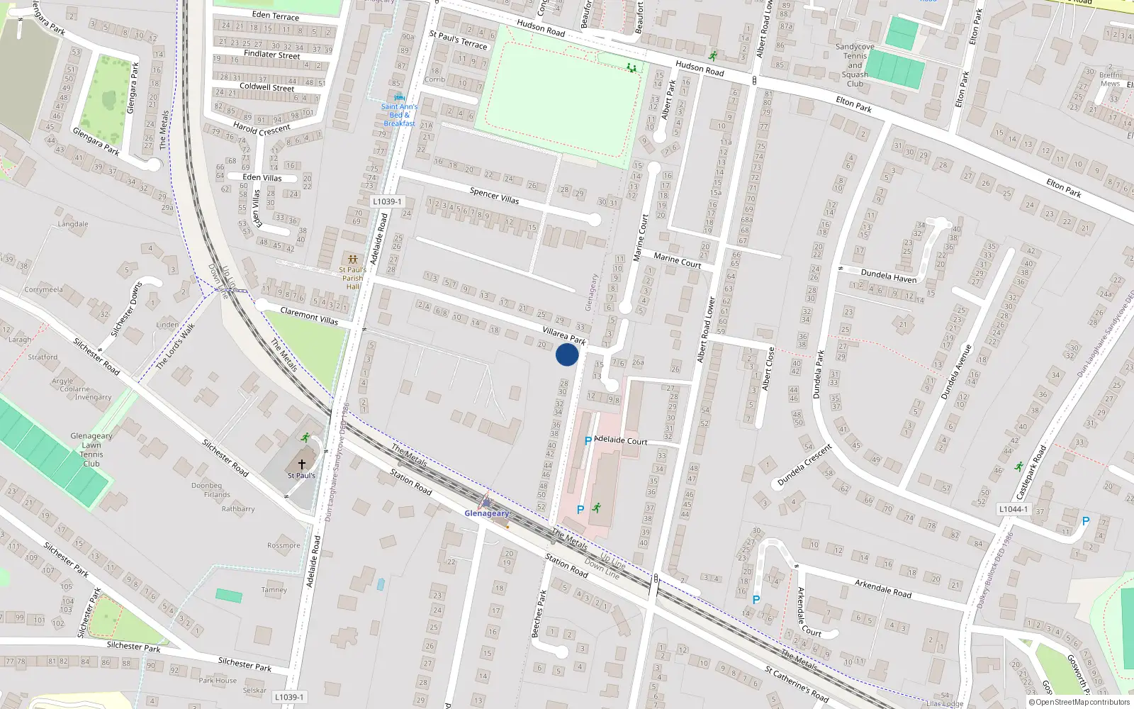 Overhead map showing the location of 26 Villarea Park, Dublin
