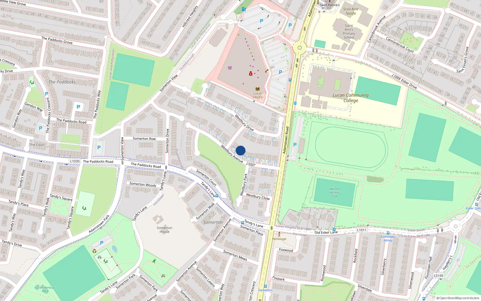 Overhead map showing the location of 26 Westbury Avenue, Lucan