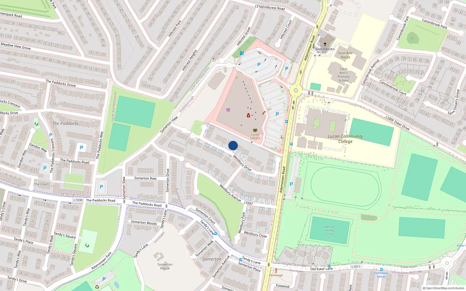 Overhead map showing the location of 26 Westbury Drive, Lucan