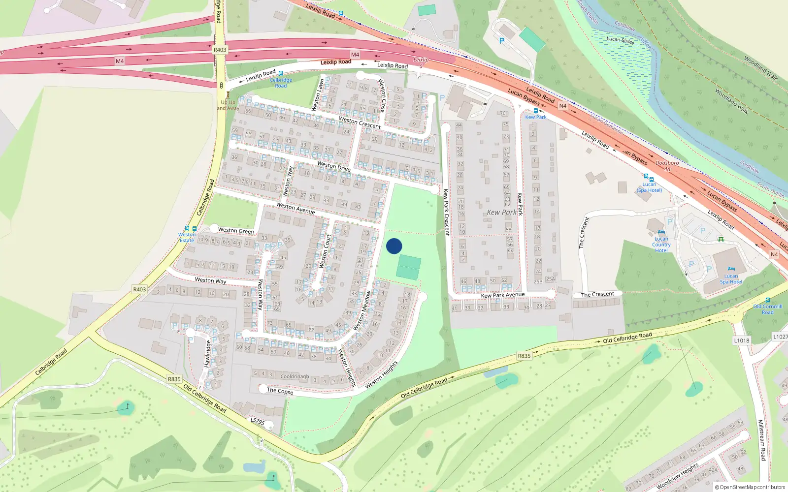 Overhead map showing the location of 26 Weston Meadow, Lucan