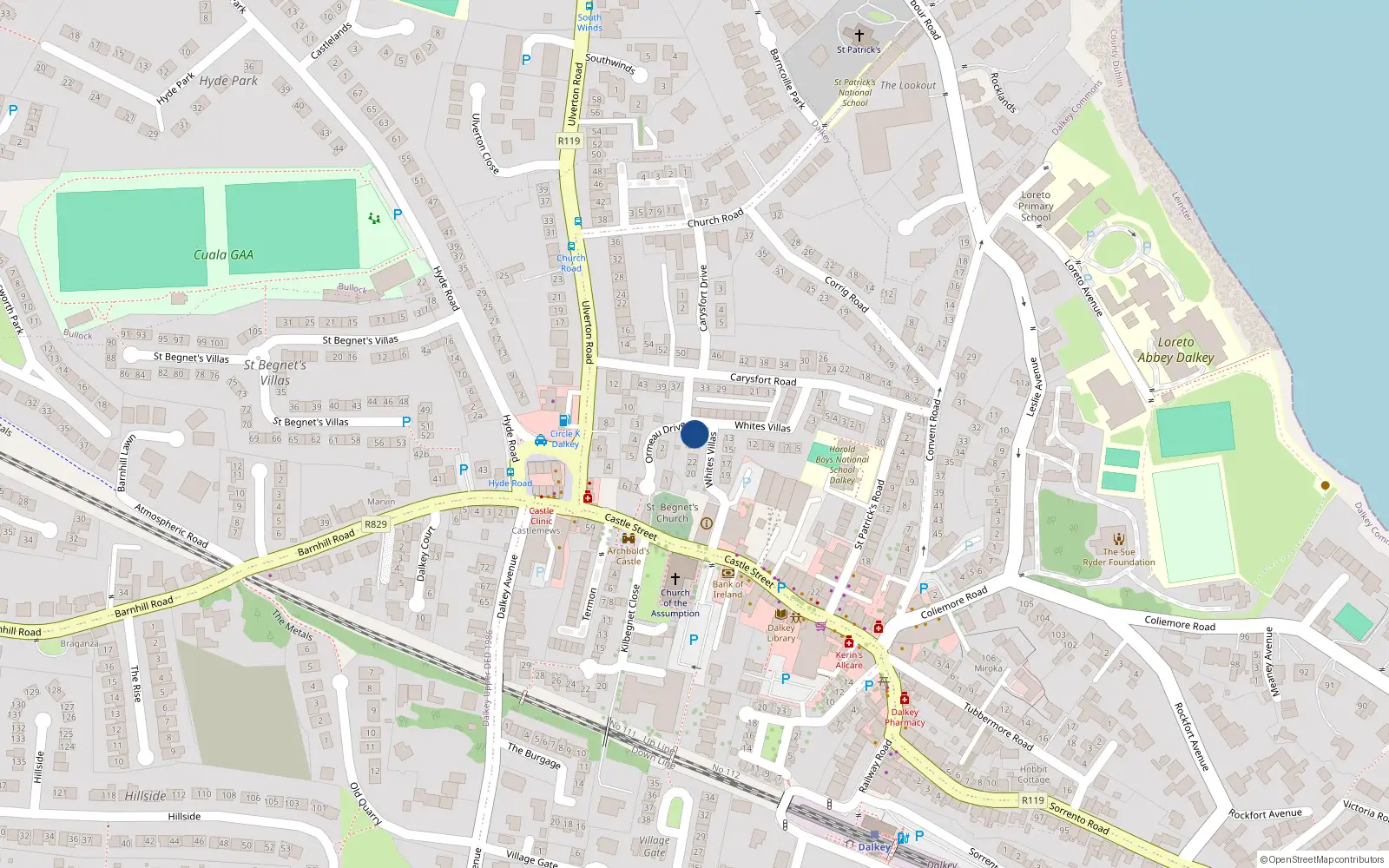 Overhead map showing the location of 26 White's Villas, Dalkey