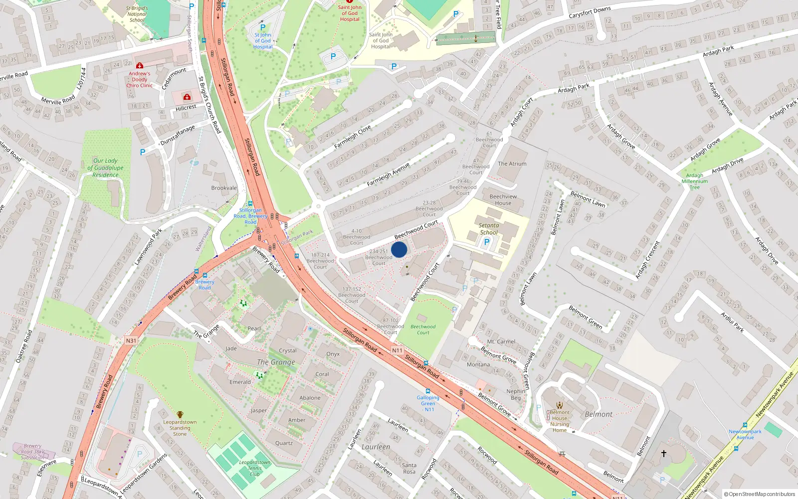 Overhead map showing the location of 260 Beechwood Court, Stillorgan, Dublin