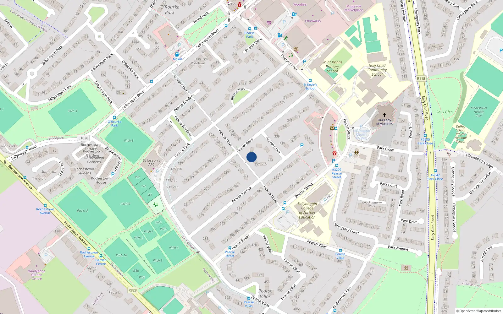 Overhead map showing the location of 260 Pearse Drive, Sallynoggin