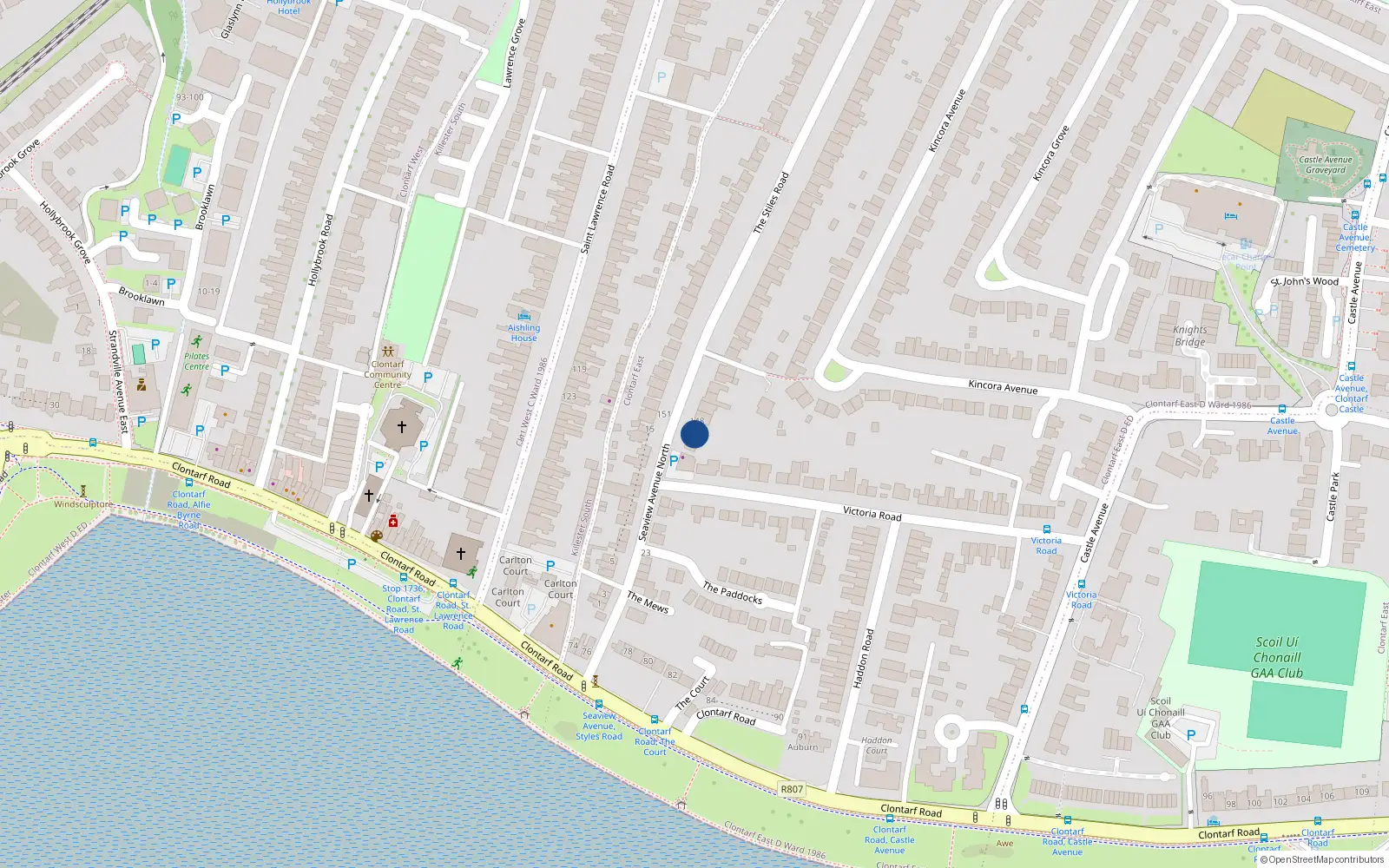 Overhead map showing the location of 261 Clonliffe Road, Drumcondra, Dublin 9