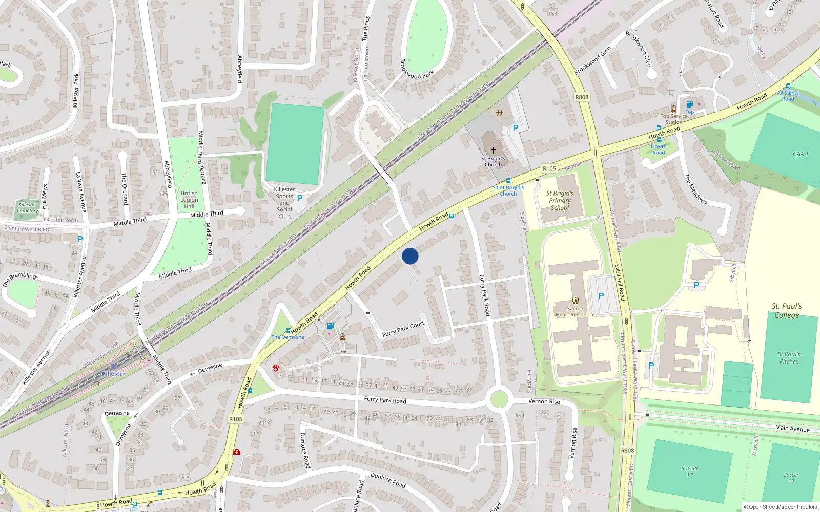 Overhead map showing the location of 261 Howth Road, Killester, Dublin 5
