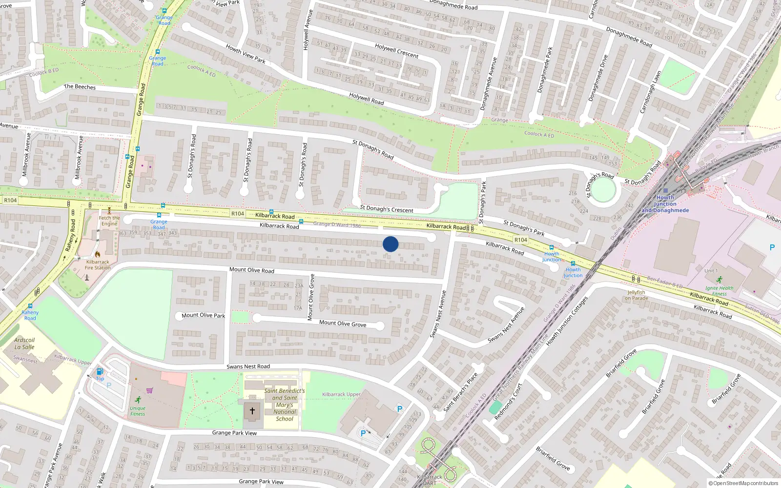Overhead map showing the location of 261 Kilbarrack Road, Dublin 5