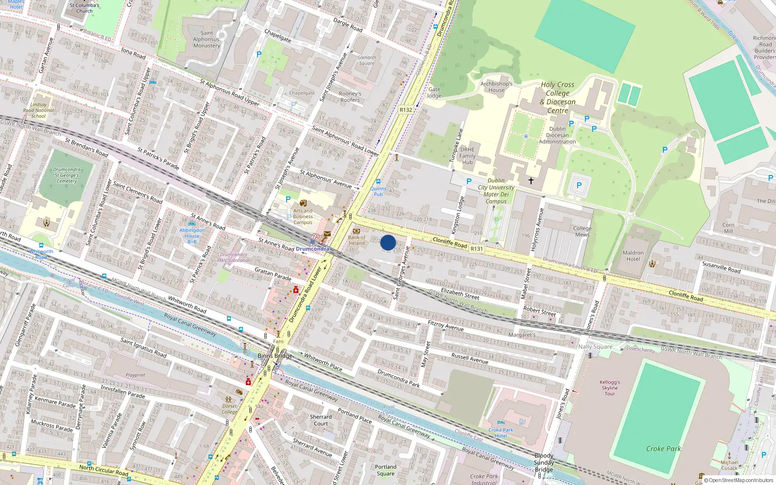 Overhead map showing the location of 263 Clonliffe Road, Dublin 3
