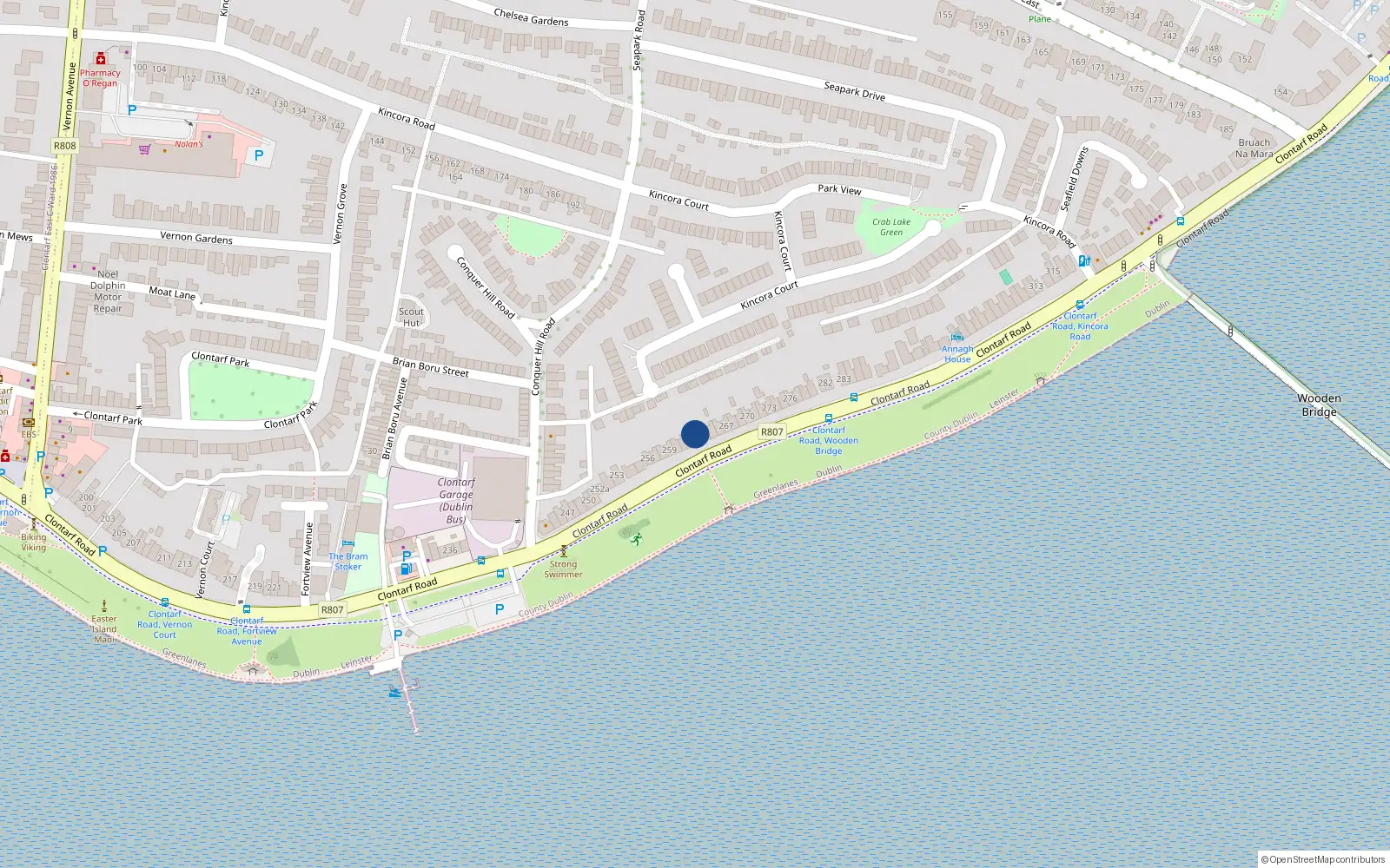 Overhead map showing the location of 263 Clontarf Road, Dublin 3