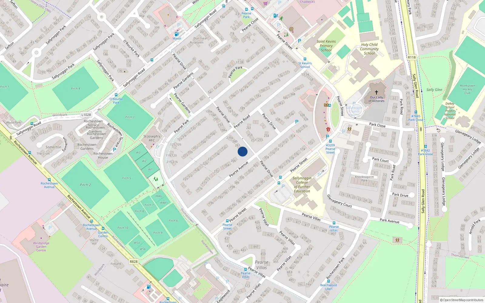 Overhead map showing the location of 263 Pearse Drive, Sallynoggin, Dublin