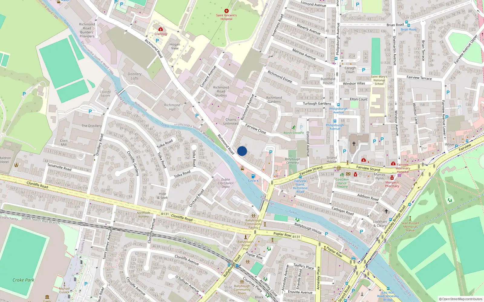 Overhead map showing the location of 263 Richmond Road, Dublin 3