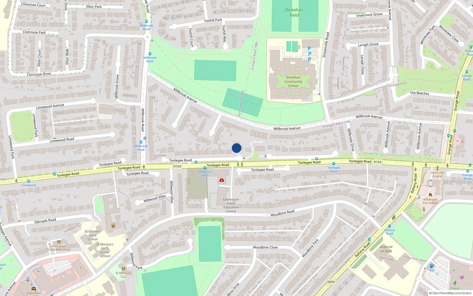 Overhead map showing the location of 263 Tonlegee Road, Dublin 5