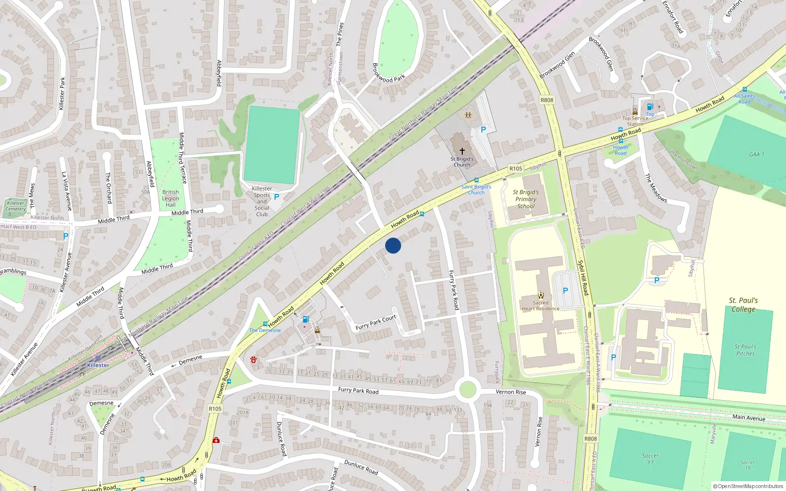 Overhead map showing the location of 265 Howth Road, Killester, Dublin 5