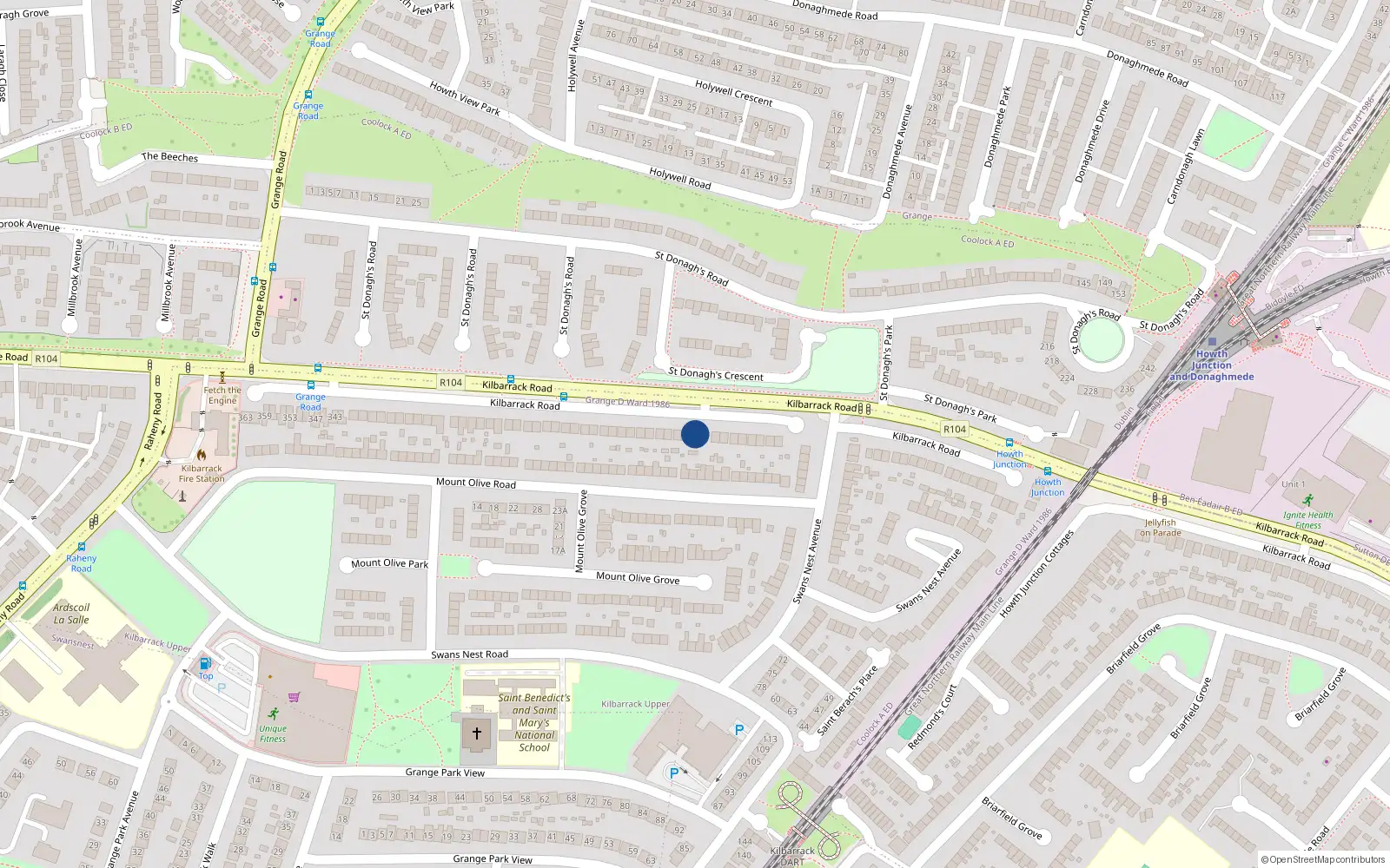 Overhead map showing the location of 265 Kilbarrack Road, Dublin 5
