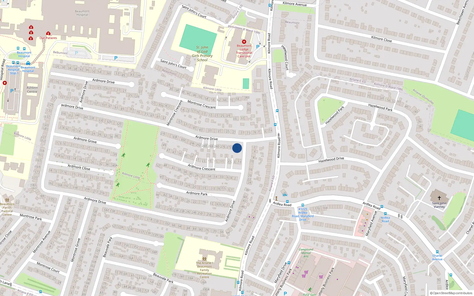 Overhead map showing the location of 266 Ardmore Drive, Dublin 5