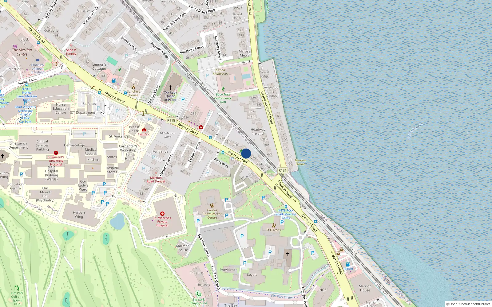 Overhead map showing the location of 266 Merrion Road, Merrion