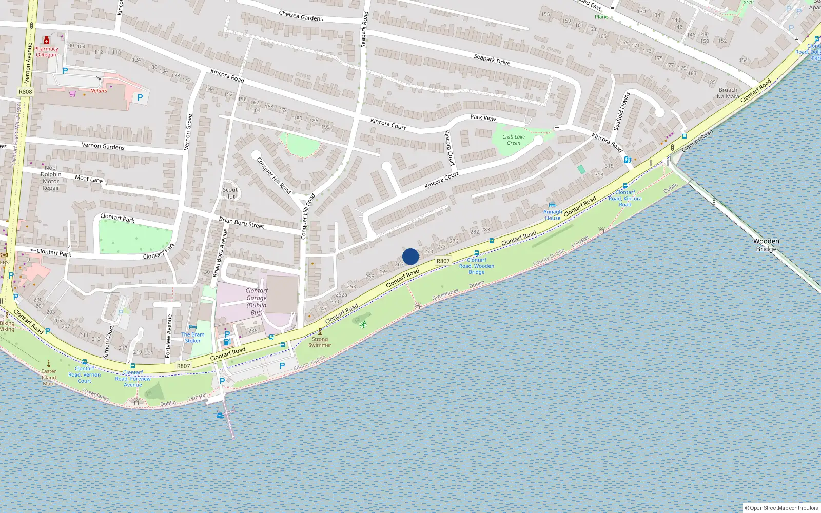 Overhead map showing the location of 267 Clontarf Road, Dublin 3