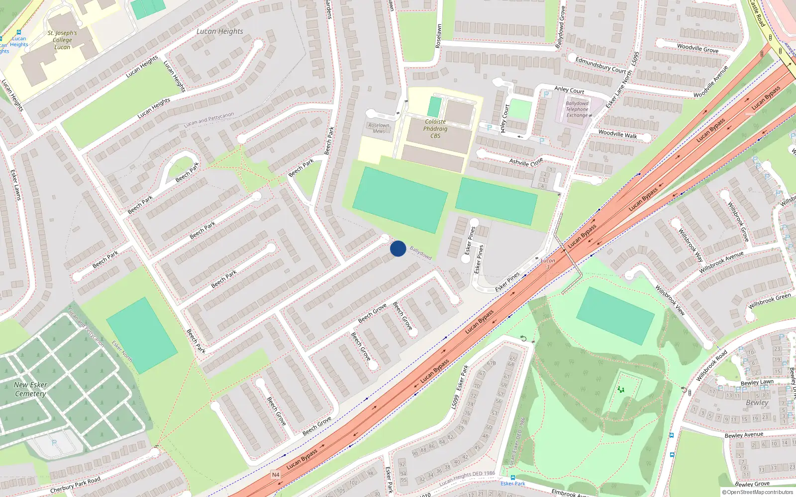 Overhead map showing the location of 268 Beech Park, Lucan, Dublin