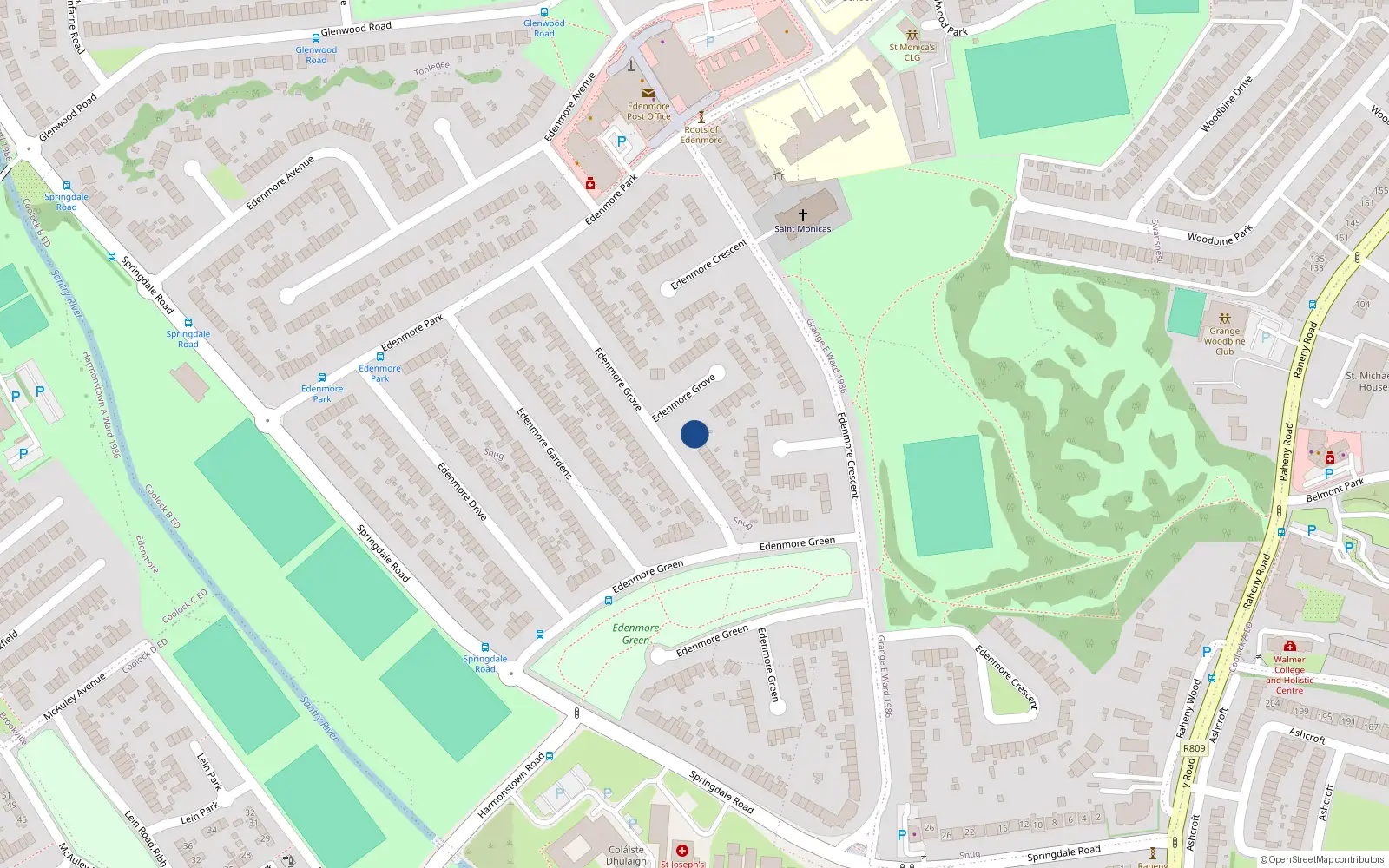 Overhead map showing the location of 26 Edenmore Grove, Dublin 5