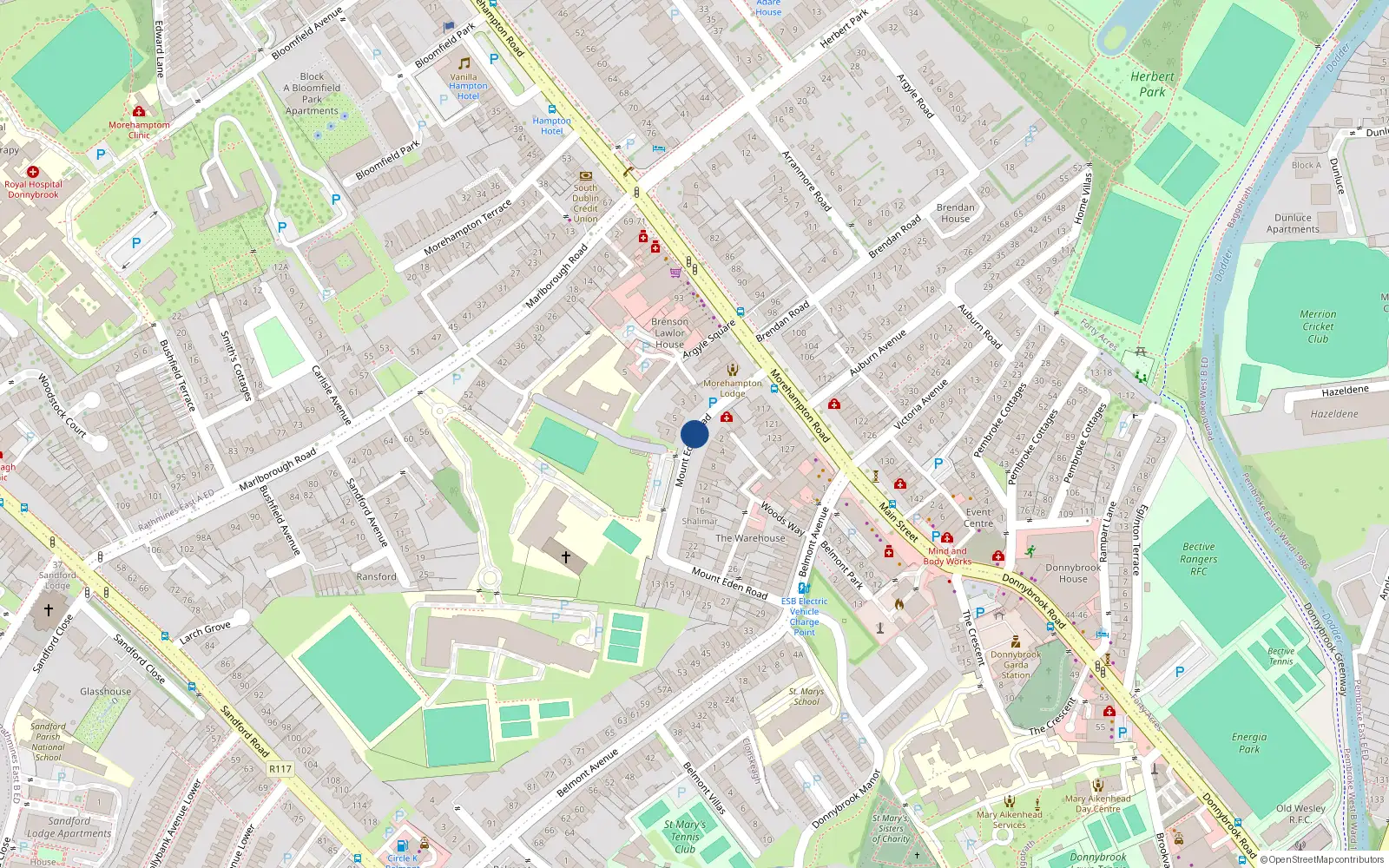 Overhead map showing the location of 26A the Mews, Mount Eden Road, Donnybrook