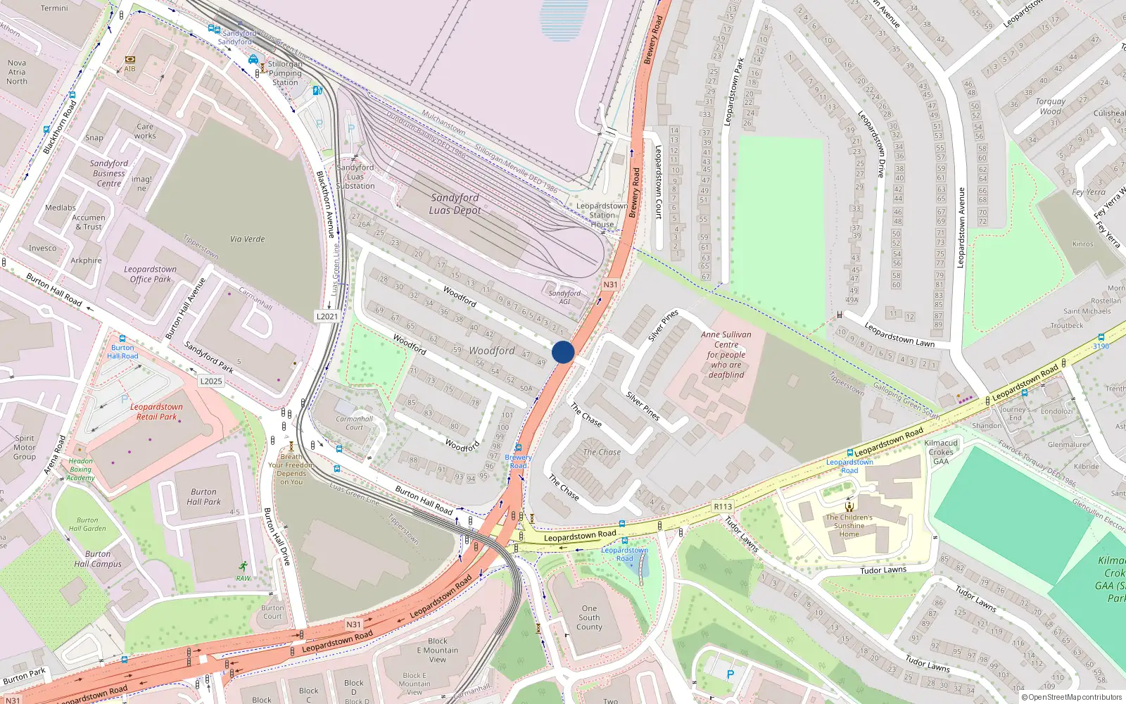 Overhead map showing the location of 26 Woodford, Stillorgan