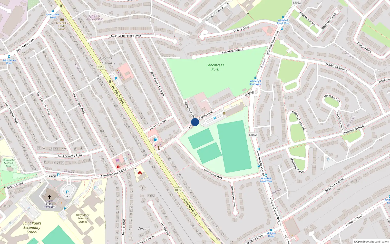 Overhead map showing the location of 26limekiln Place, St. James Road, Greenhills
