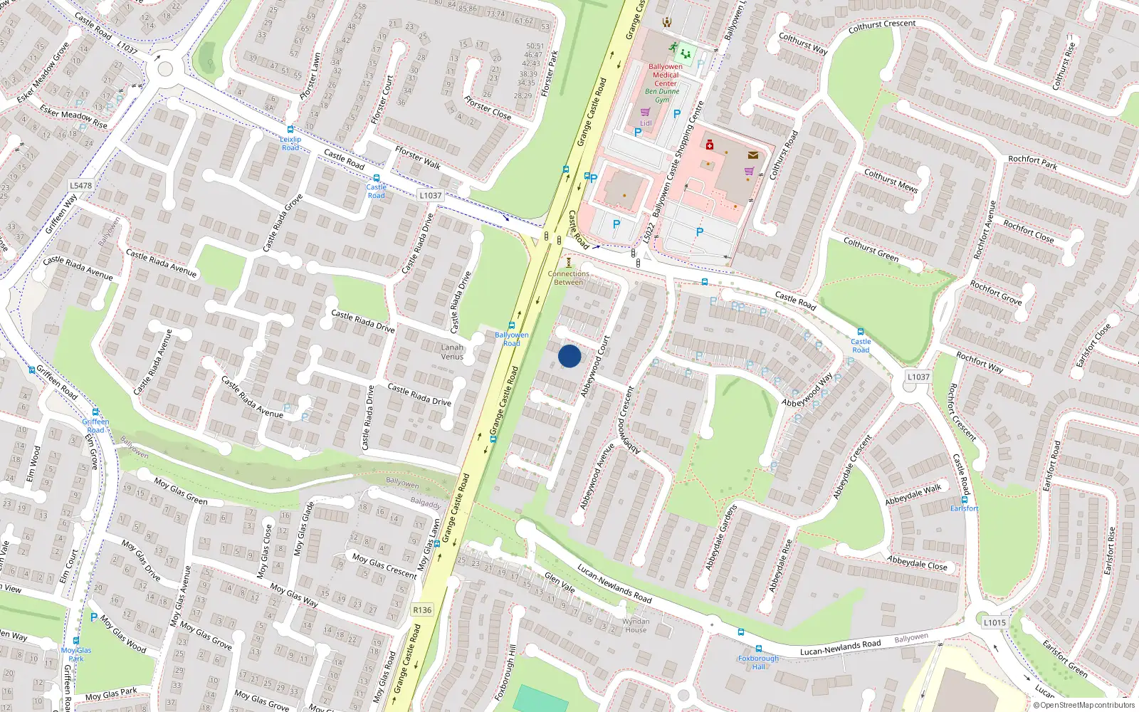 Overhead map showing the location of 27 Abbeywood Court, Lucan