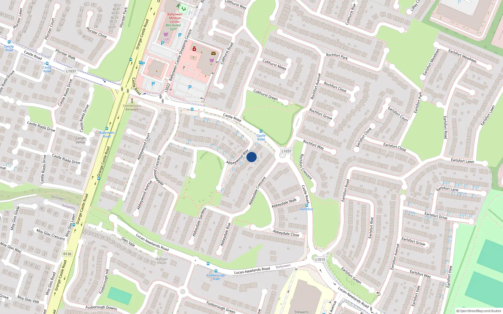 Overhead map showing the location of 27 Abbeywood Way, Lucan