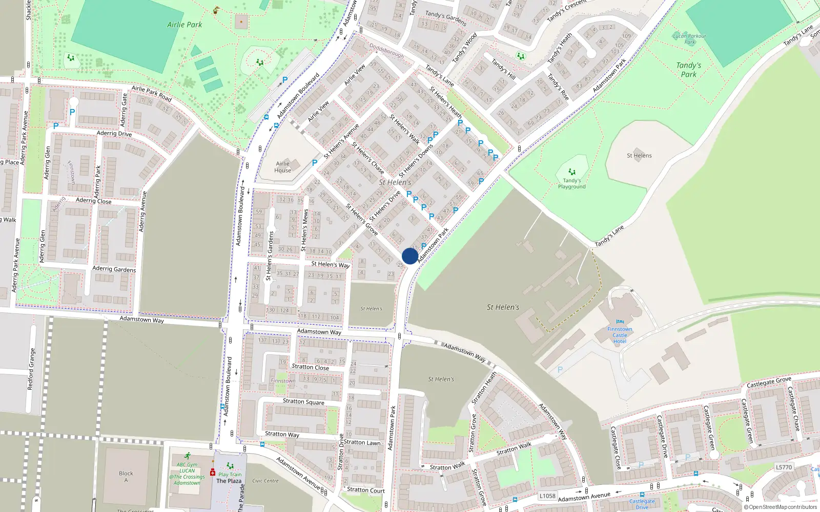 Overhead map showing the location of 27 Adamstown Park, Lucan